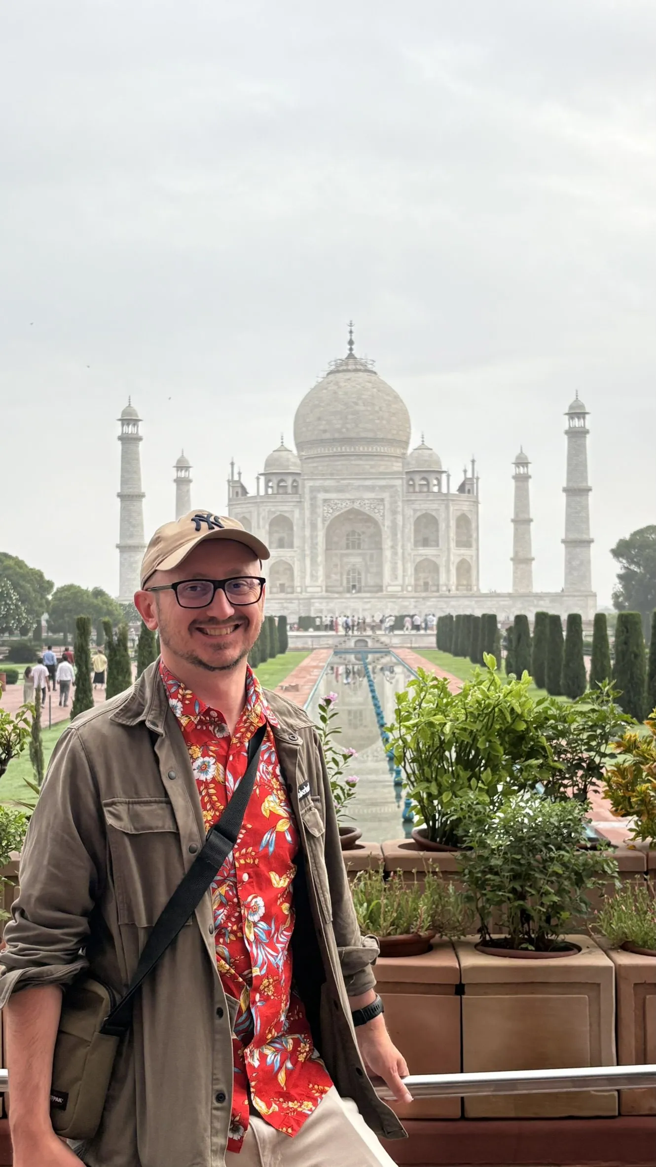 Standing in front of the Taj Mahal in Agra, India