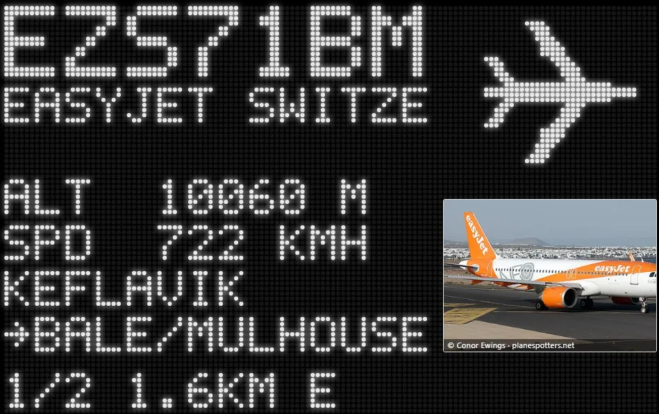ZenithBoard wall in white: easyJet Switzerland EZS71BM from Keflavik to Basel-Mulhouse with its aircraft photo